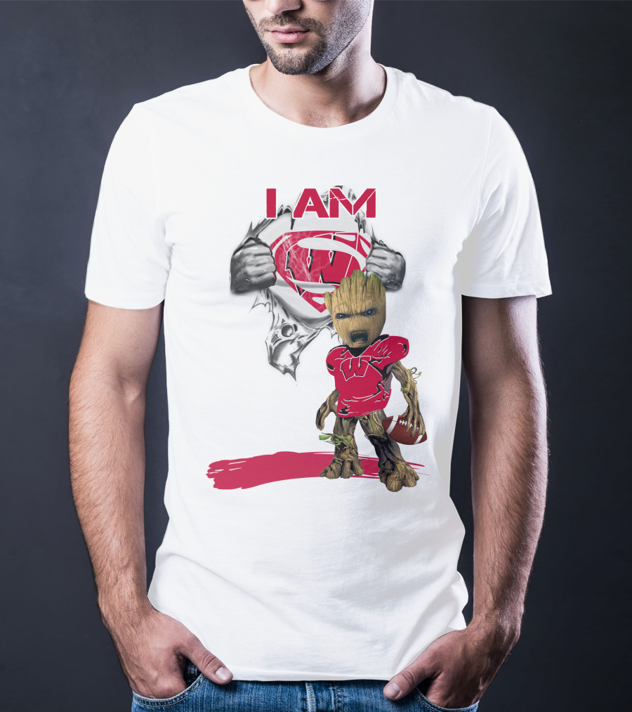 I Am Wisconsin Baby Groot Superman Football T-Shirt