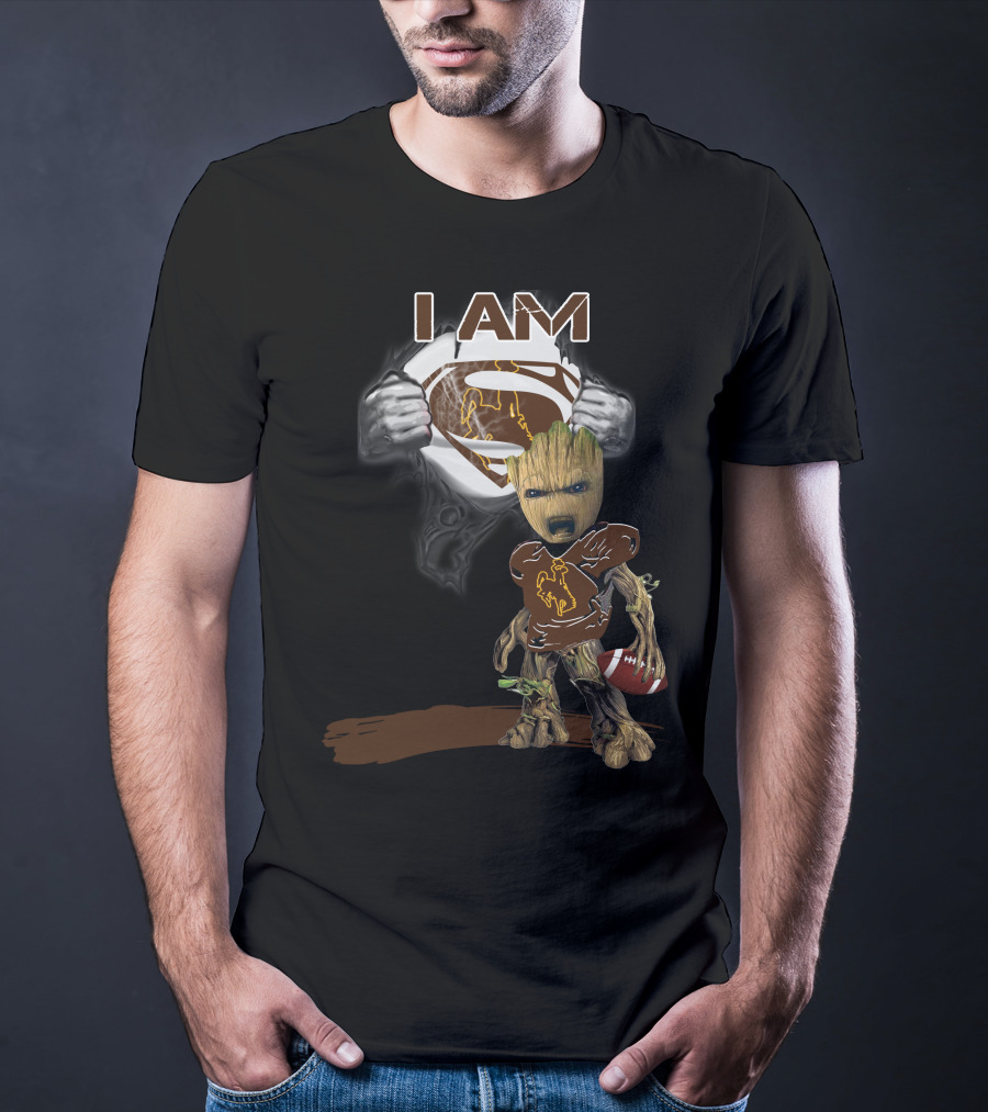 I AM Wyoming Baby Groot Superman Football T-Shirt
