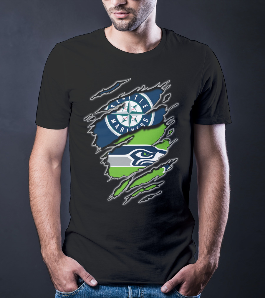 Seattle Seahawks Mariners Logo Claw Rip T-Shirt