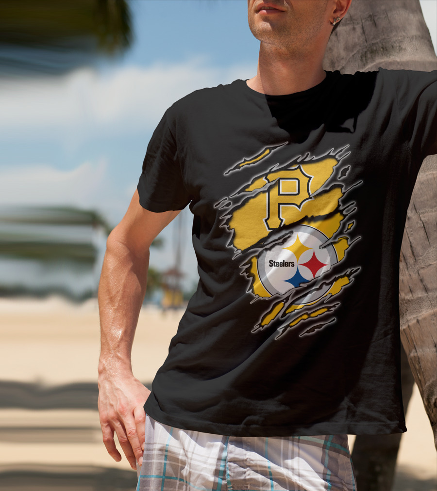 Steelers Pirates Torn Ripped Merge T-Shirt