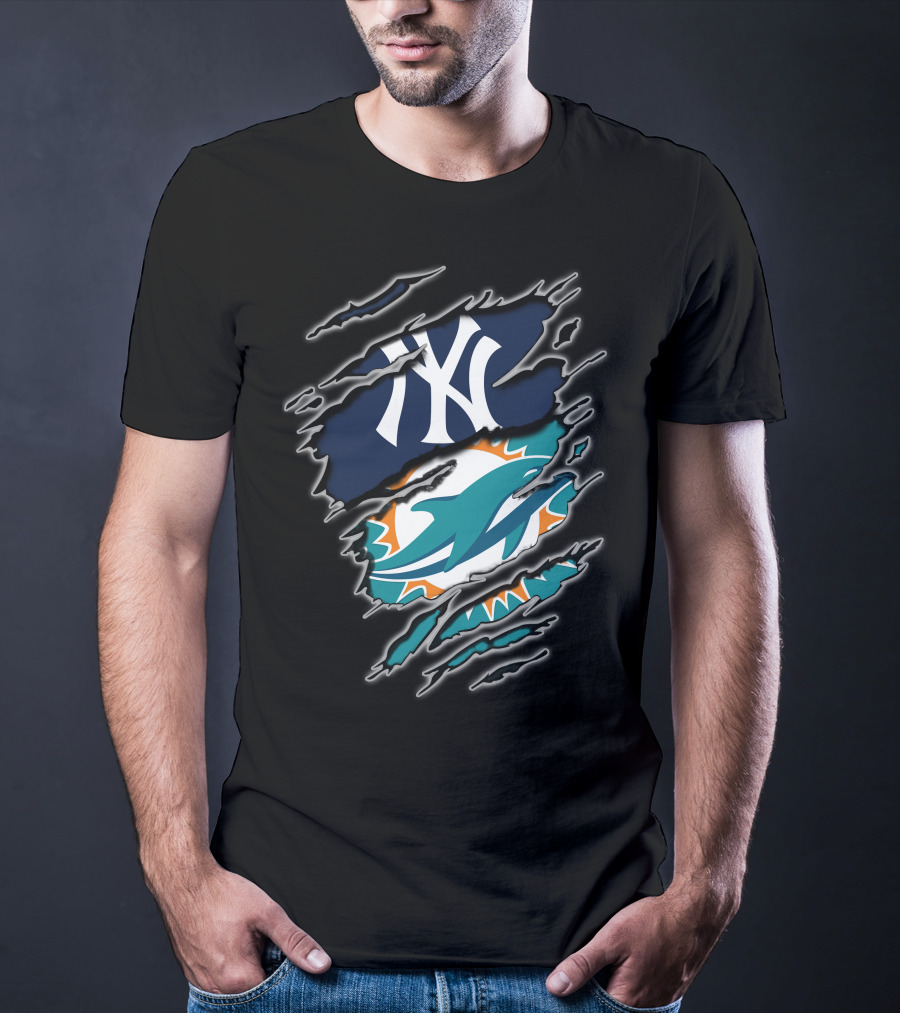 New York Yankees Miami Dolphins Fan Fusion T-Shirt