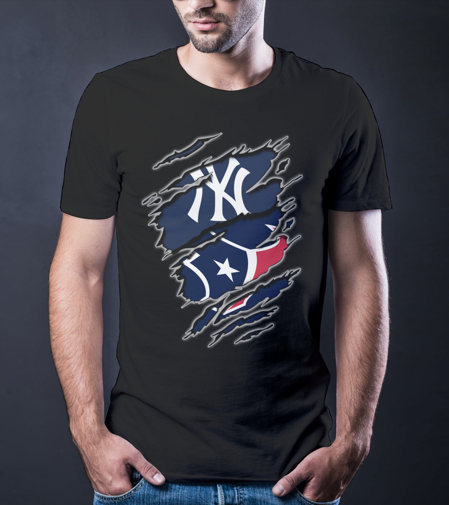 New York Yankees Houston Texans Logo Fusion T-Shirt