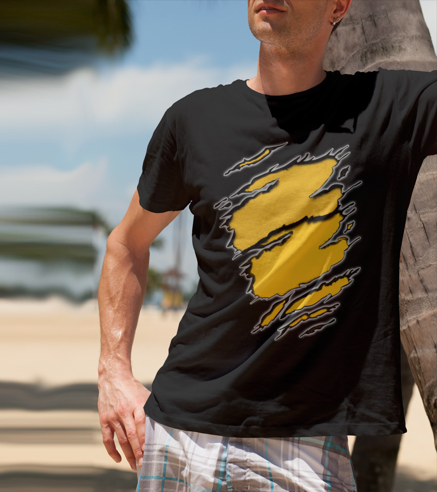 Steelers Pirates16 Fan Gear Torn Ragged Yellow Claw Marks T-Shirt