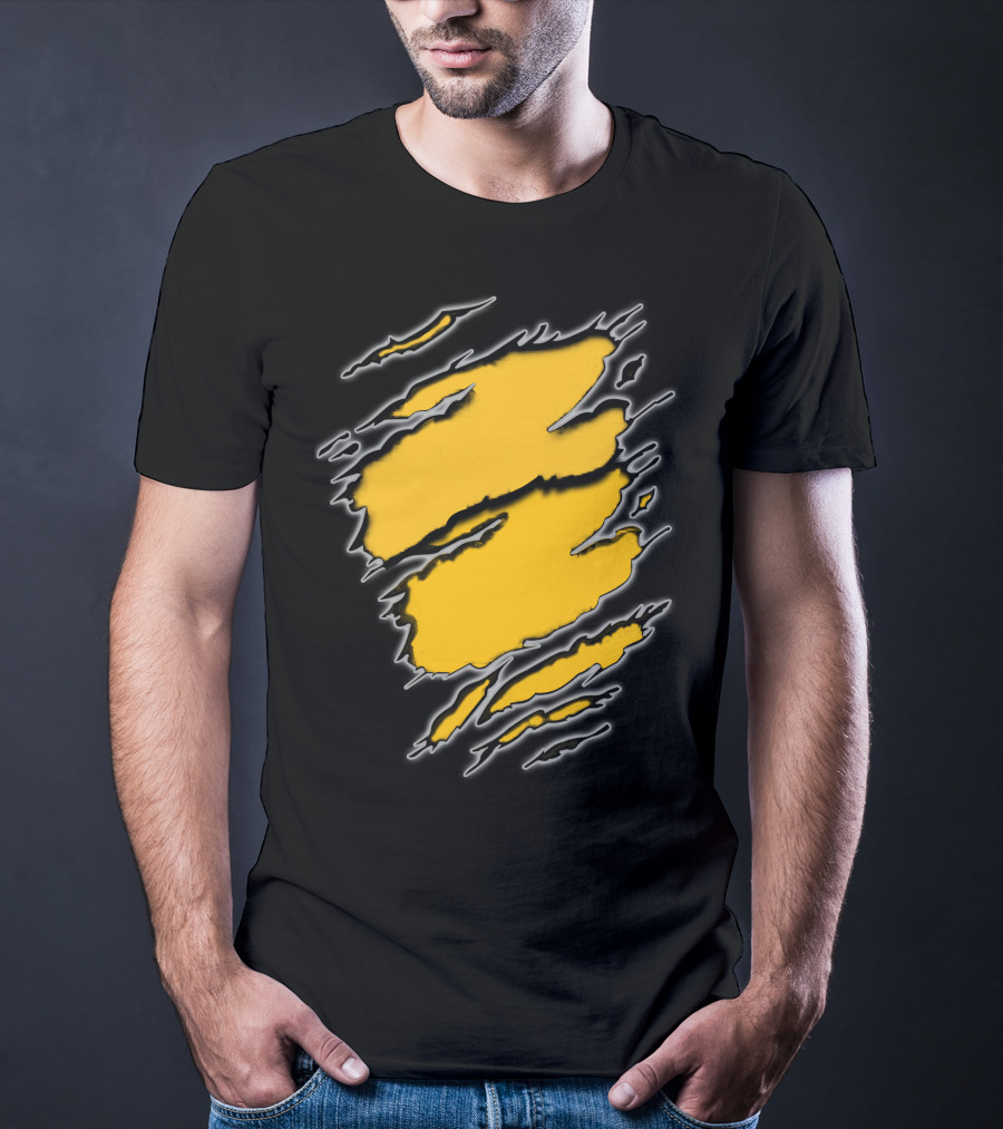 Steelers Pirates16 Fan Gear Torn Ragged Yellow Claw Marks T-Shirt
