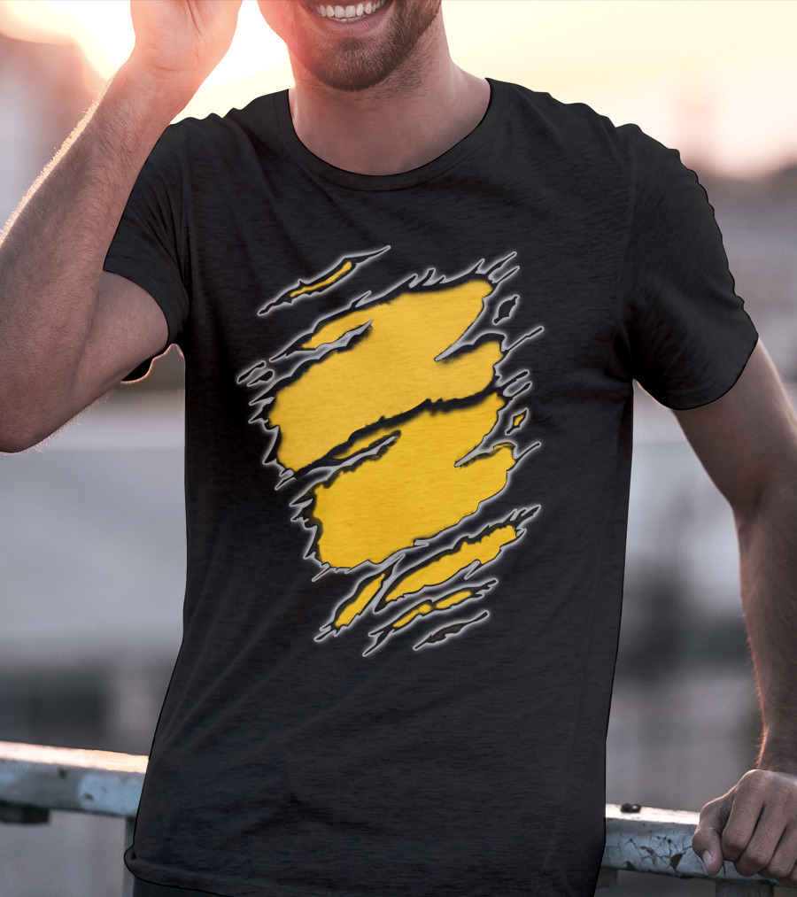 Steelers Pirates16 Fan Gear Torn Ragged Yellow Claw Marks T-Shirt
