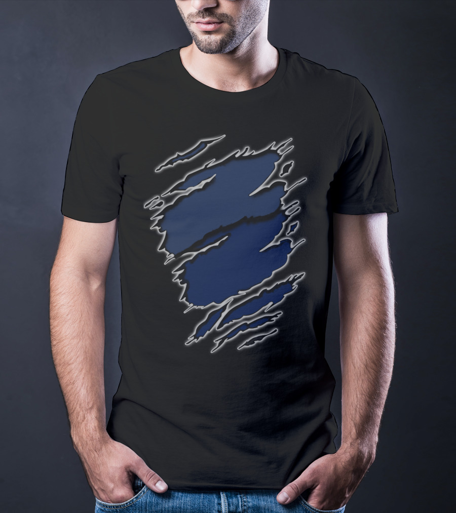 Yan Texans22 Blue Ripped Claw Scratch T-Shirt