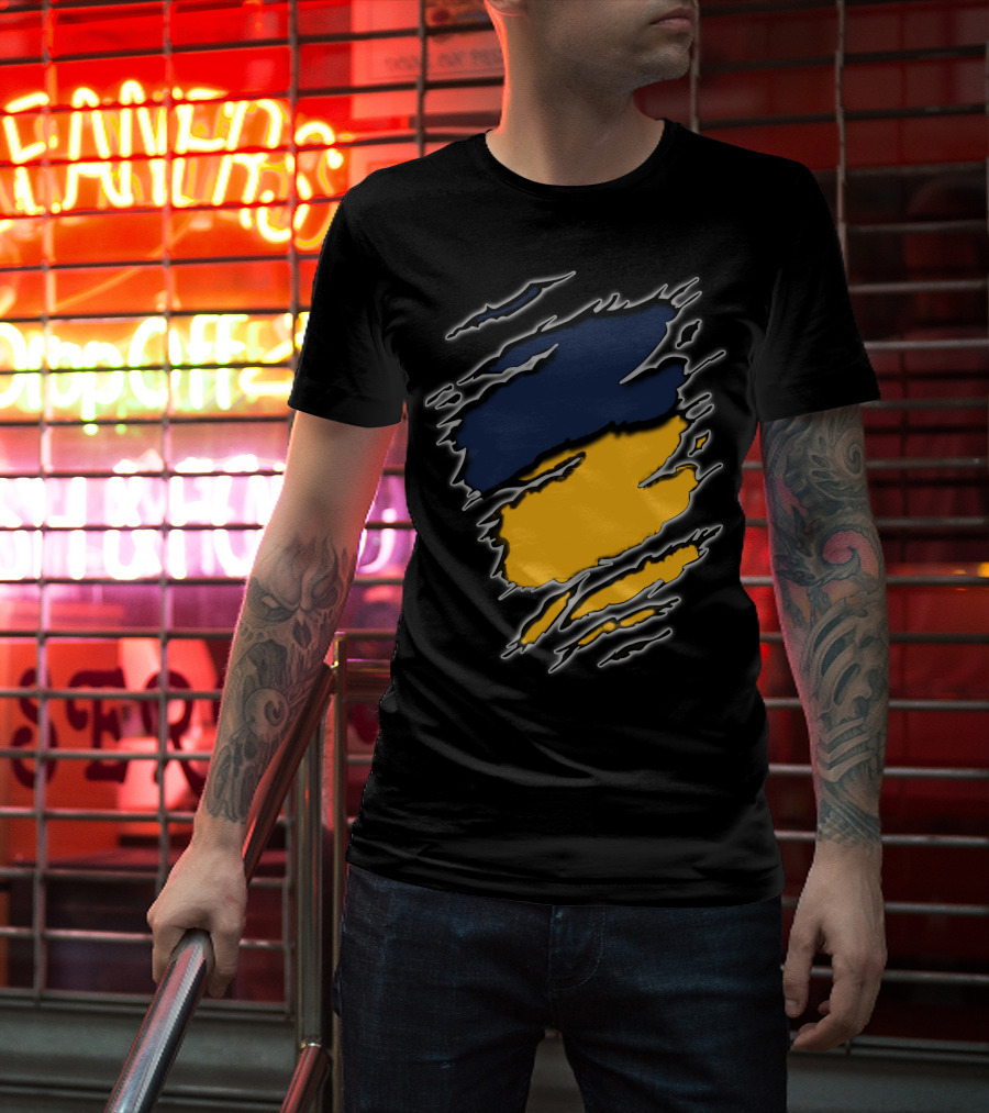 Pac Yan Worn Claw Marks Blue Yellow Gradient T-Shirt