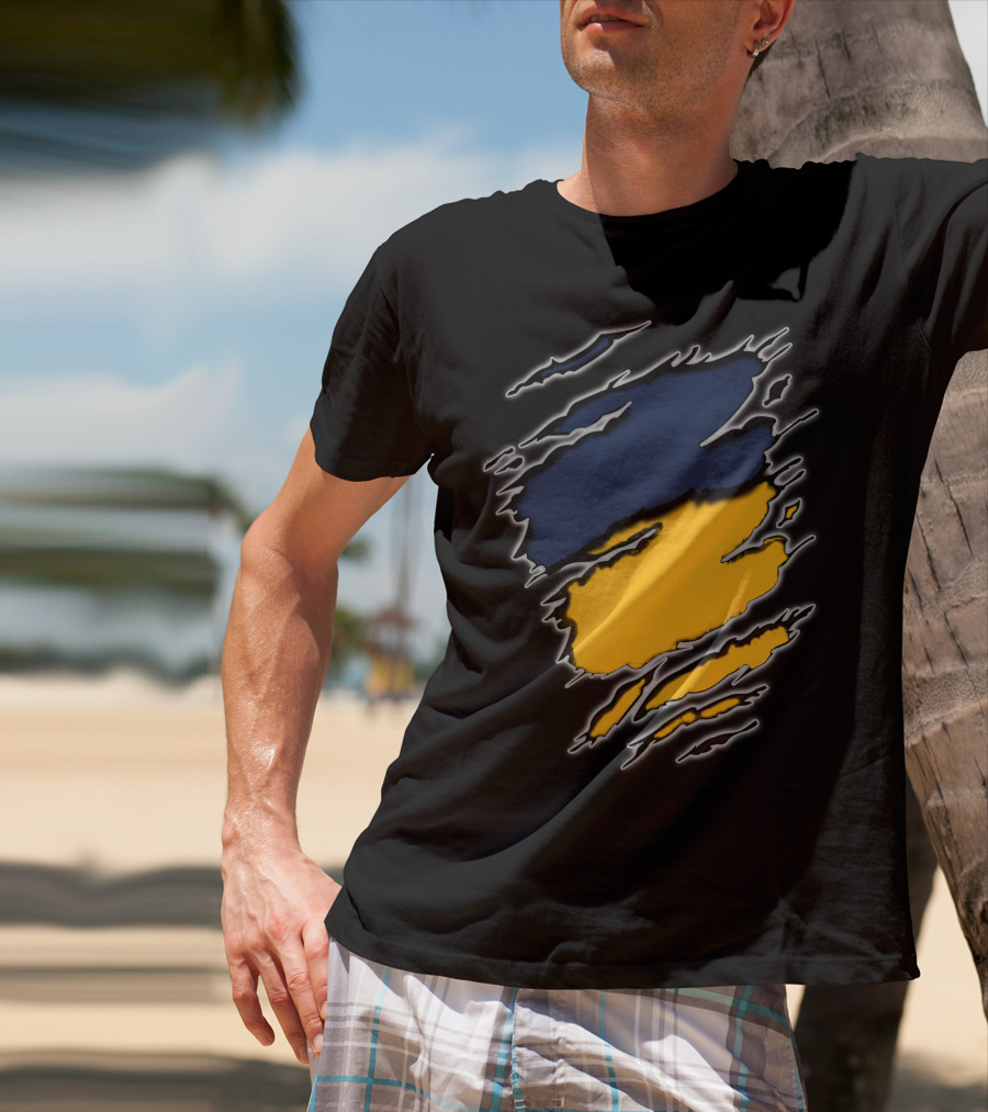 Pac Yan Worn Claw Marks Blue Yellow Gradient T-Shirt