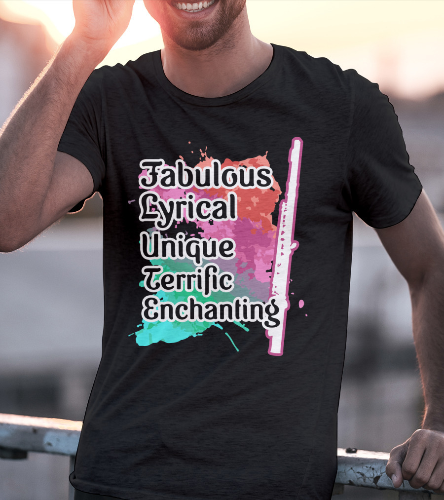 Fabulous Lyrical Unique Terrific Enchanting Flute Colorful Background T-Shirt