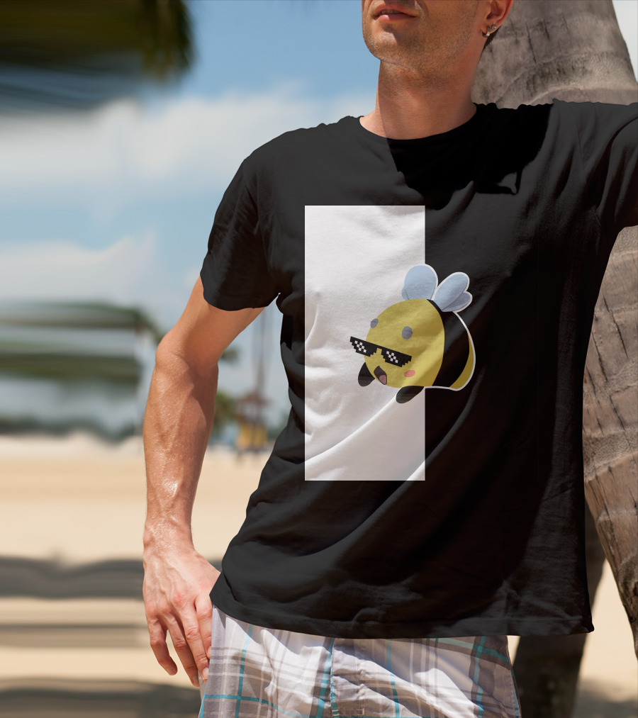 Tubbo And Ranboo Cool Bee Sunglasses Black And White Background T-Shirt