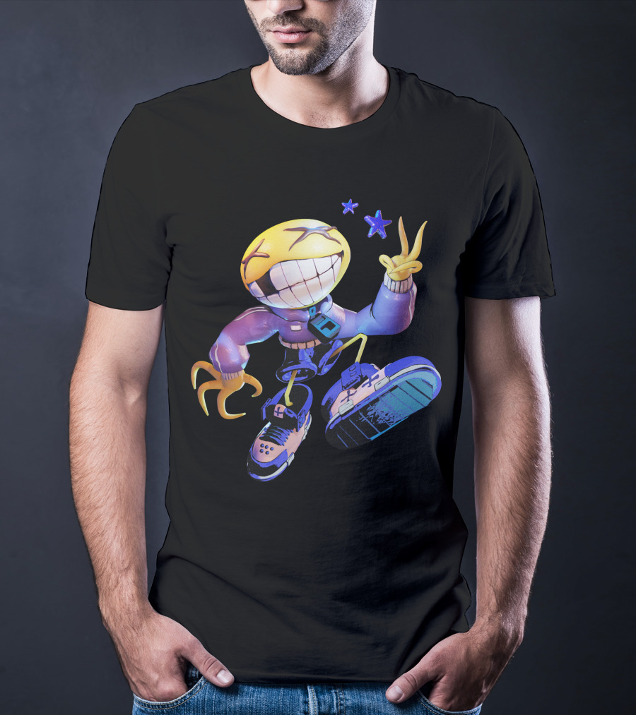 OFFCANNY Smile Face Character With Sneakers And Peace Sign T-Shirt