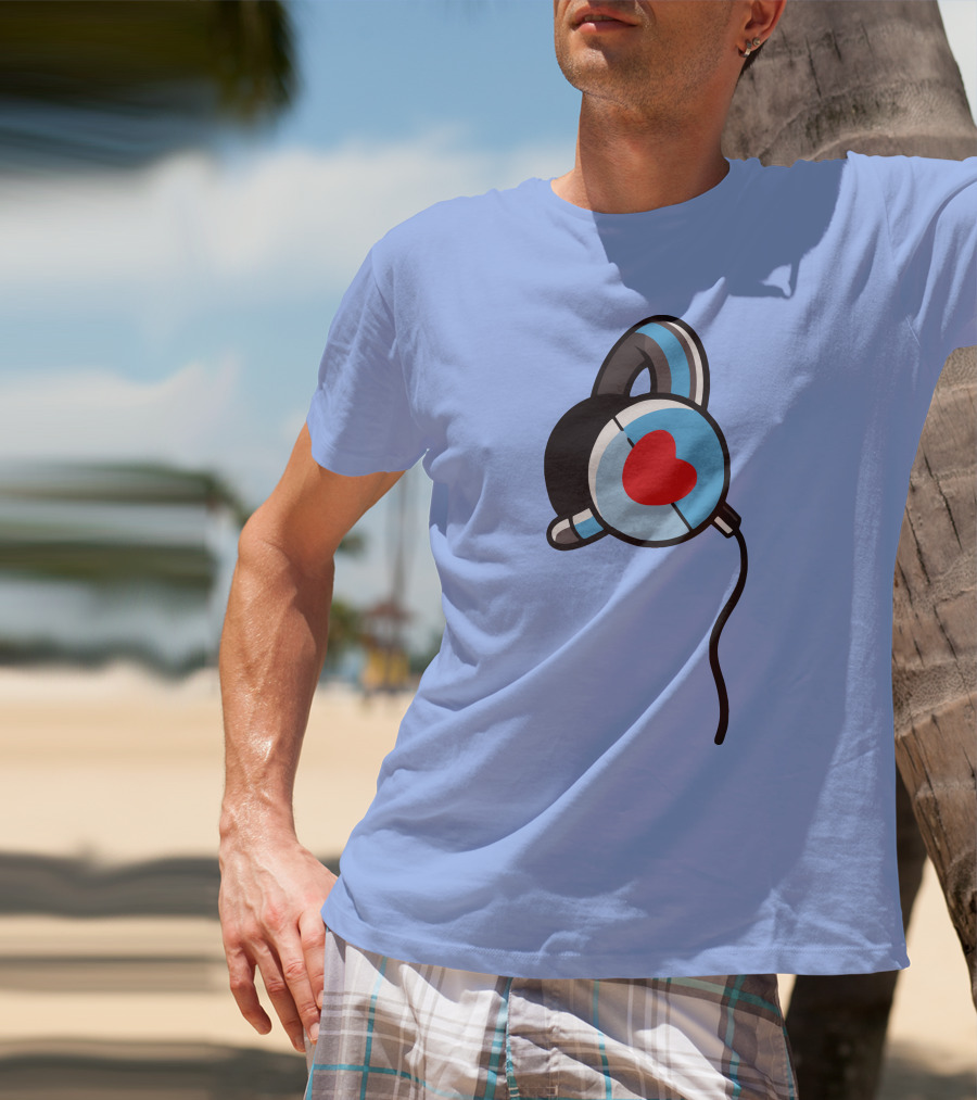 Wallibear Heart Headphones Blue Background T-Shirt