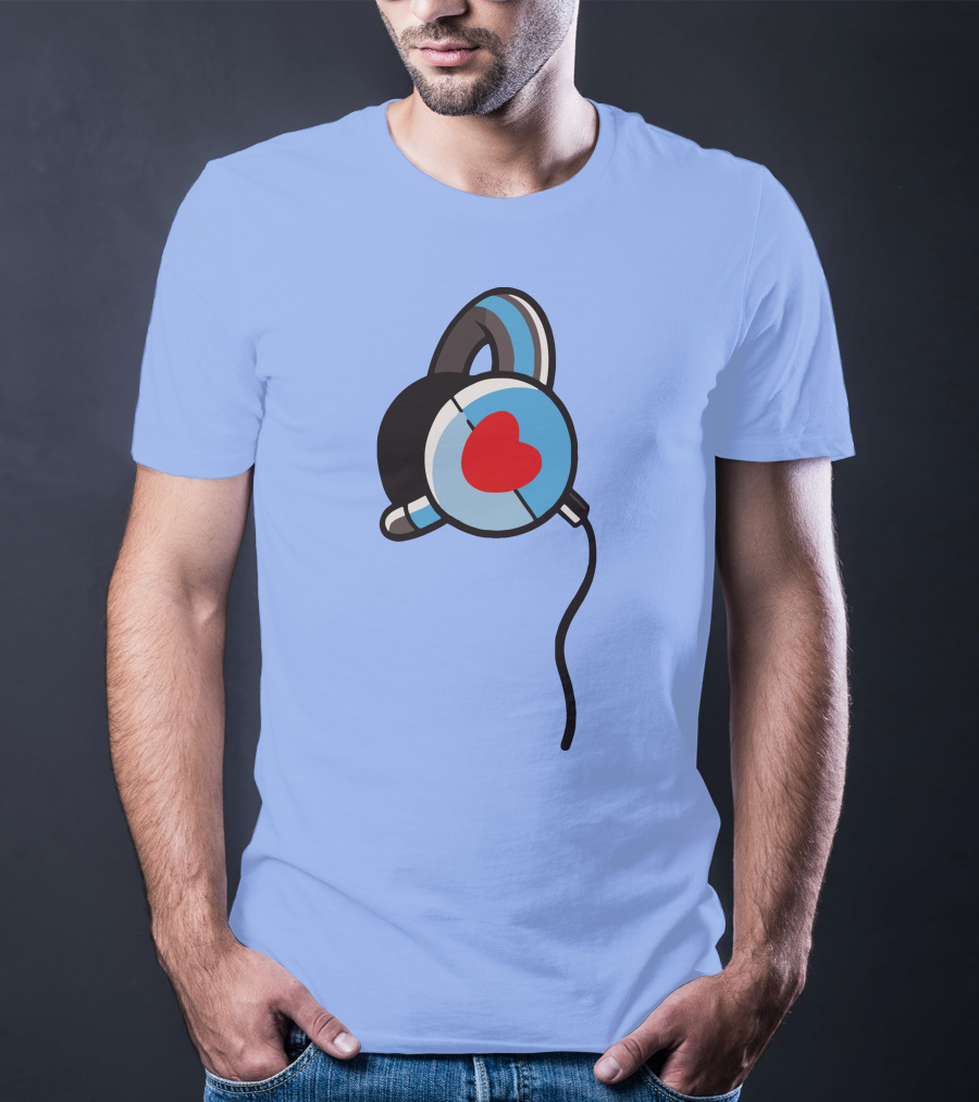 Wallibear Heart Headphones Blue Background T-Shirt
