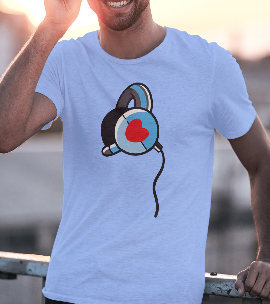 Wallibear Heart Headphones Blue Background T-Shirt