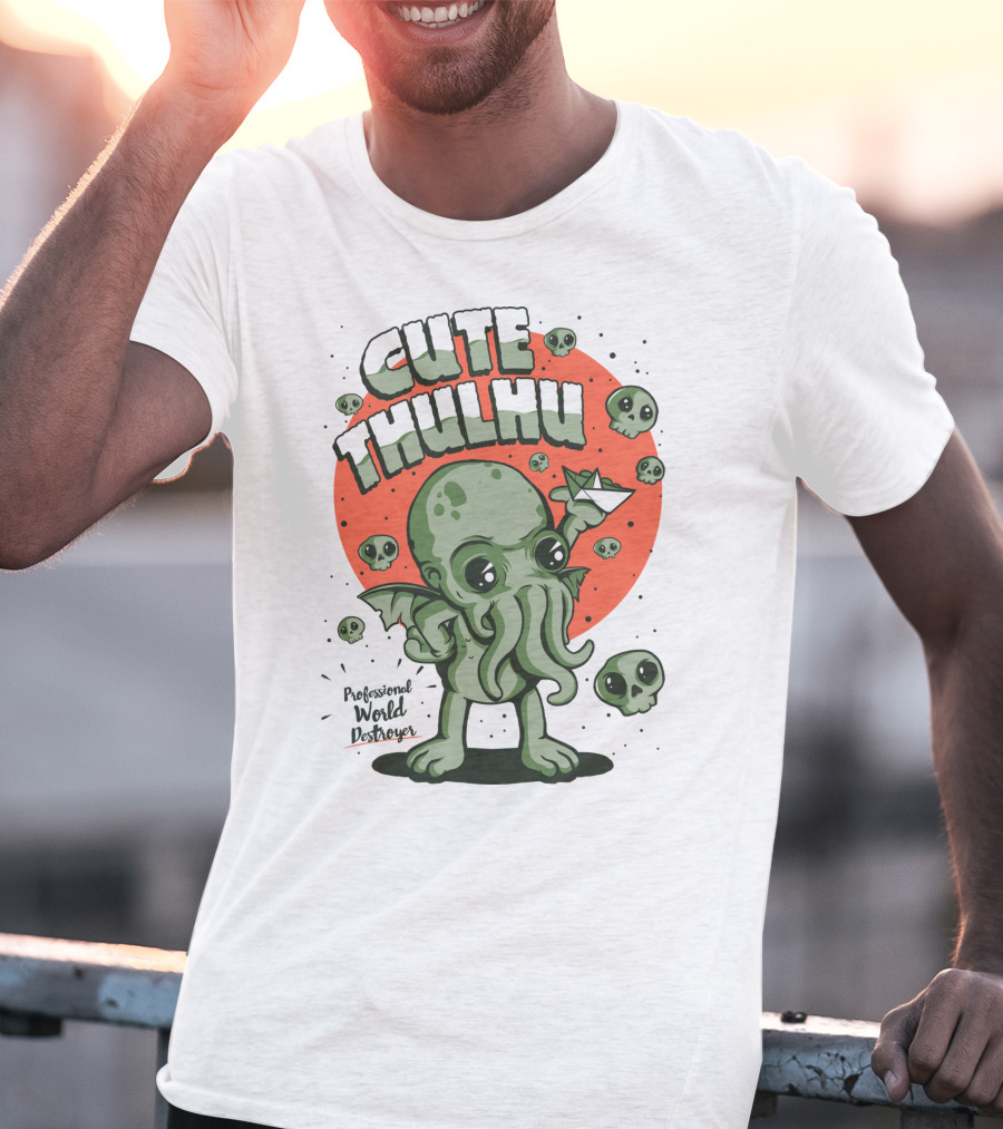 Cute Thulhu Professional World Destroyer Skulls And Paper Boat T-Shirt