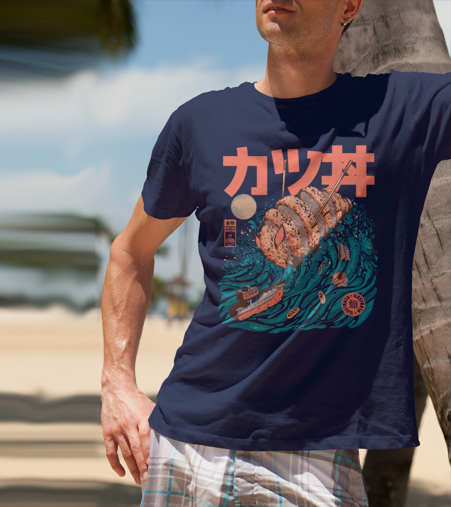 Katsuju Active Sushi Ship Tsunami Katakana Japan Illustration Lunatic Sushi T-Shirt