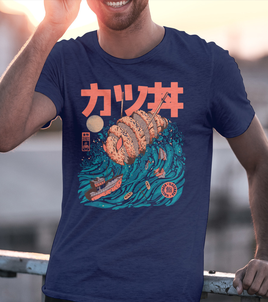 Katsuju Active Sushi Ship Tsunami Katakana Japan Illustration Lunatic Sushi T-Shirt