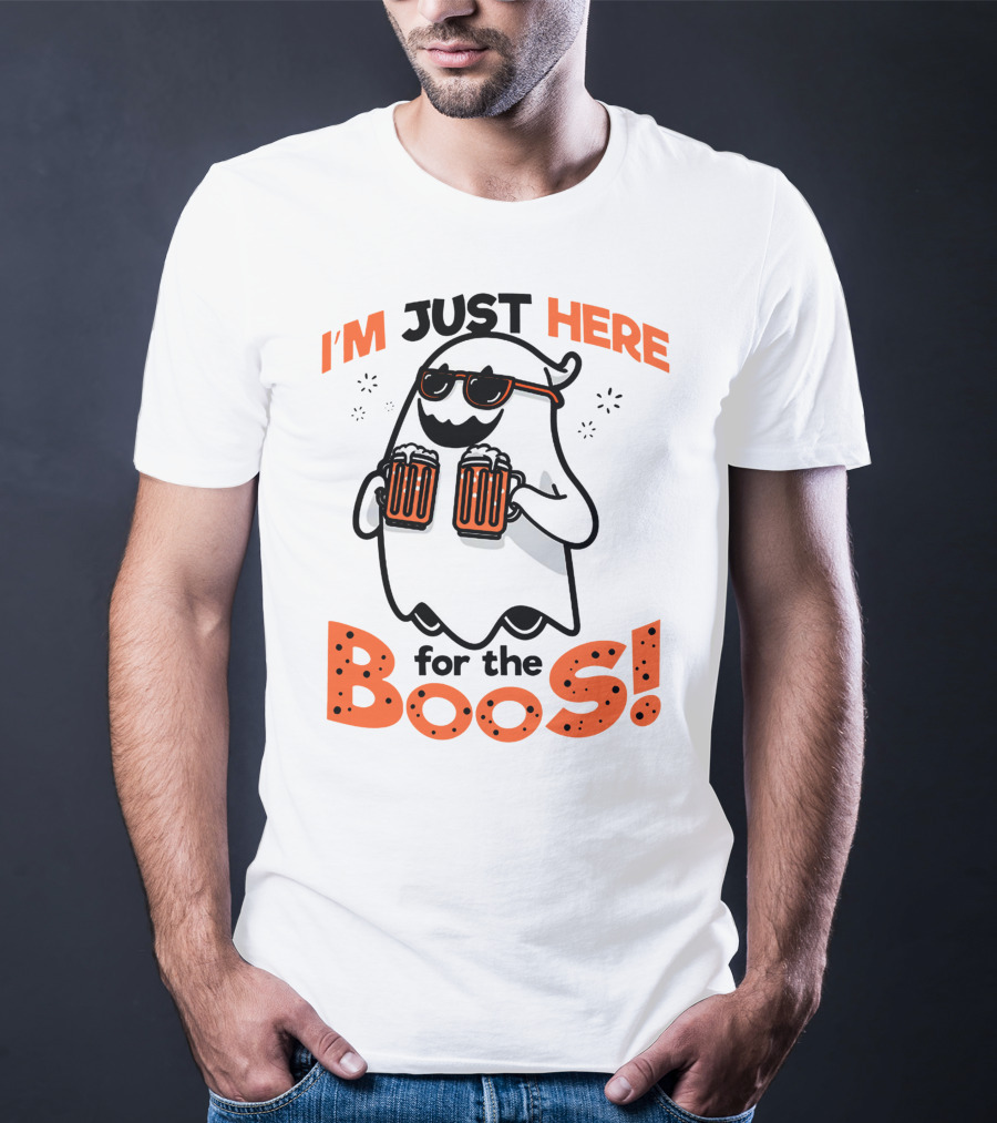 I'm Just Here For The Boos With Ghost Holding Beers T-Shirt