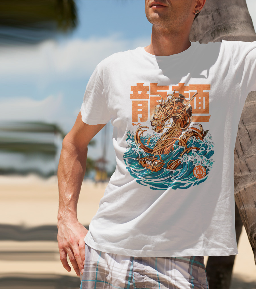 Great Ramen Dragon Kanagawa Woodblock Waves Japan T-Shirt