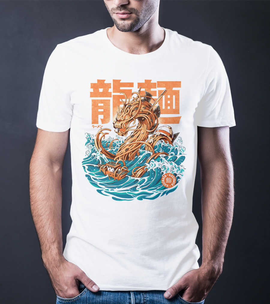 Great Ramen Dragon Kanagawa Woodblock Waves Japan T-Shirt
