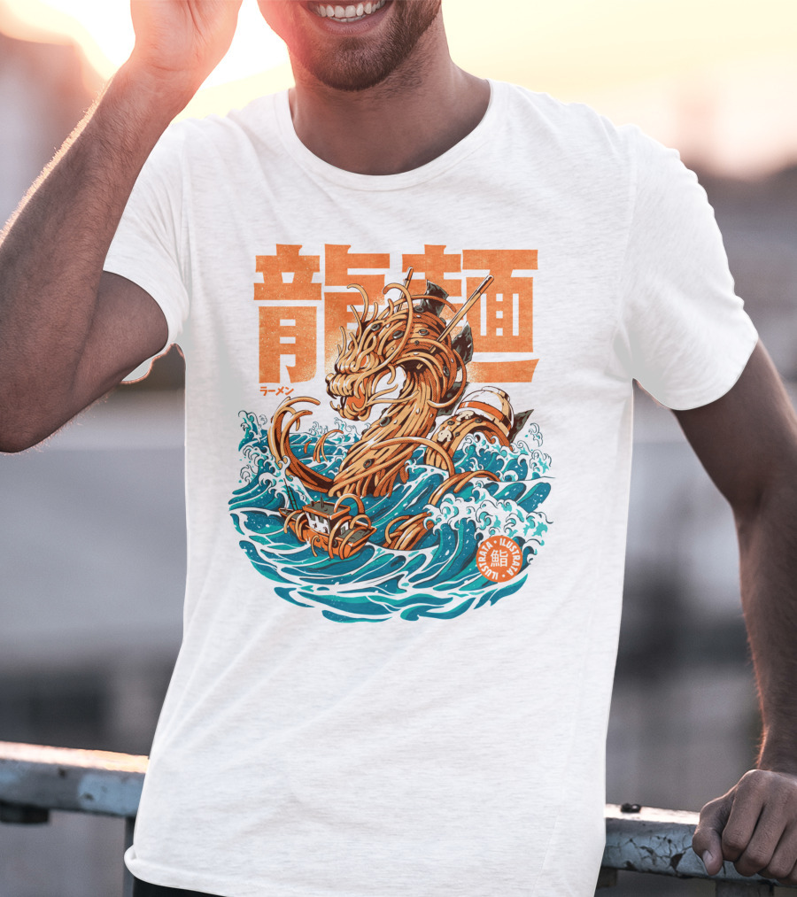 Great Ramen Dragon Kanagawa Woodblock Waves Japan T-Shirt