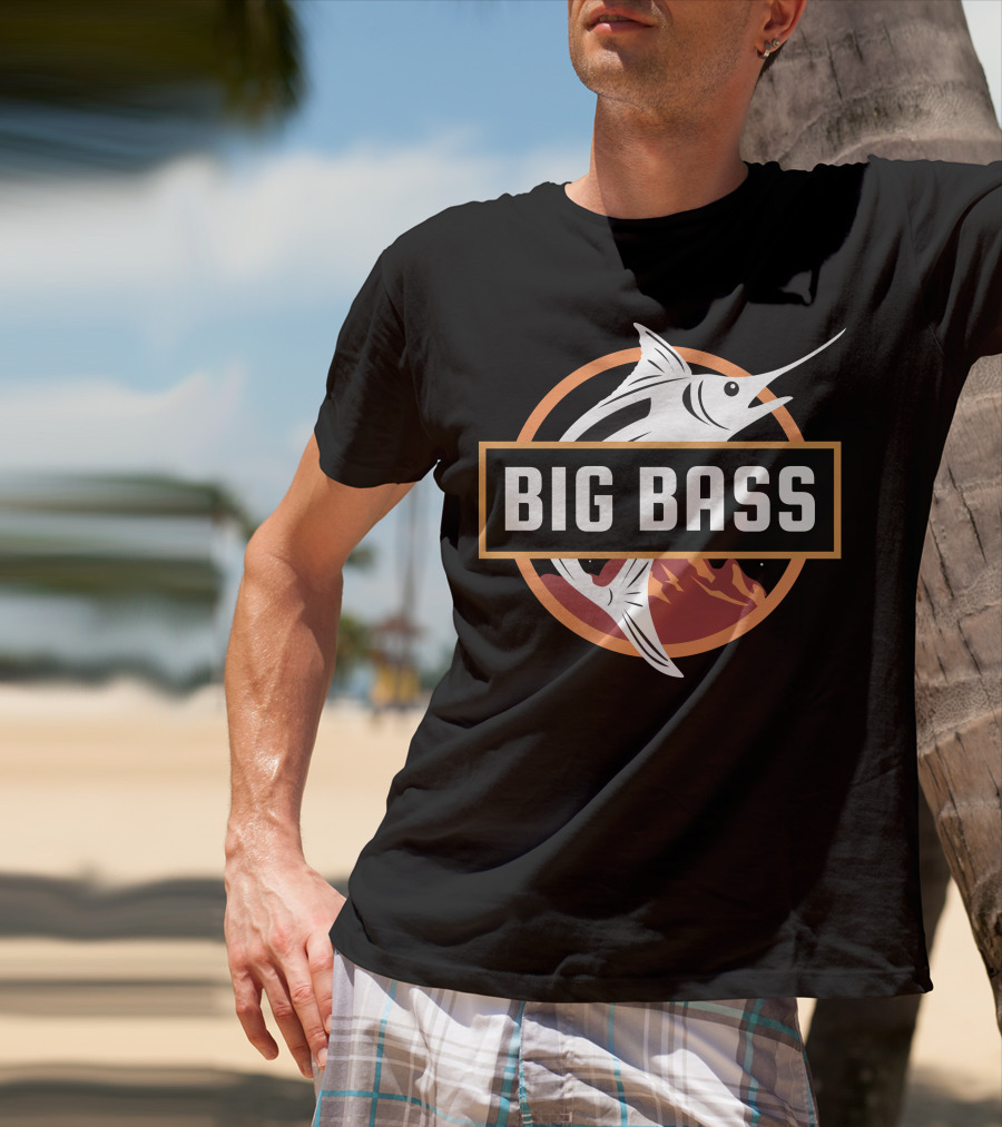 BIG BASS Marlin Jumping Over Mountains In Circle T-Shirt