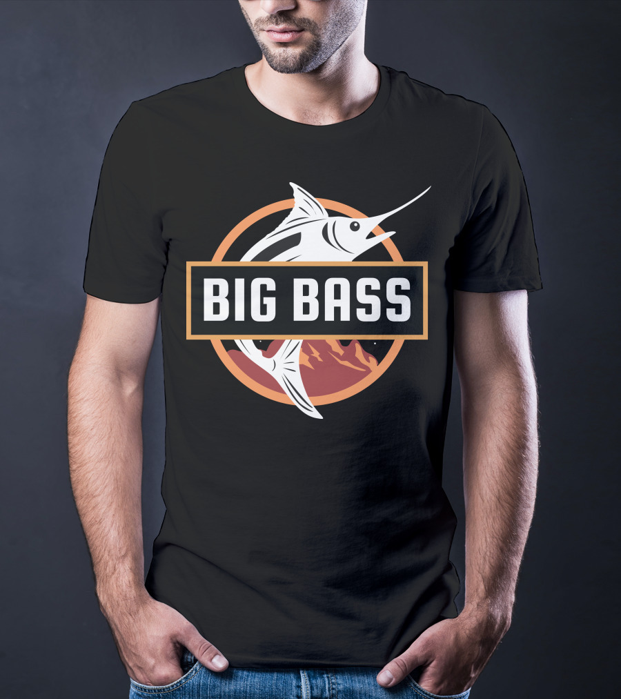 BIG BASS Marlin Jumping Over Mountains In Circle T-Shirt