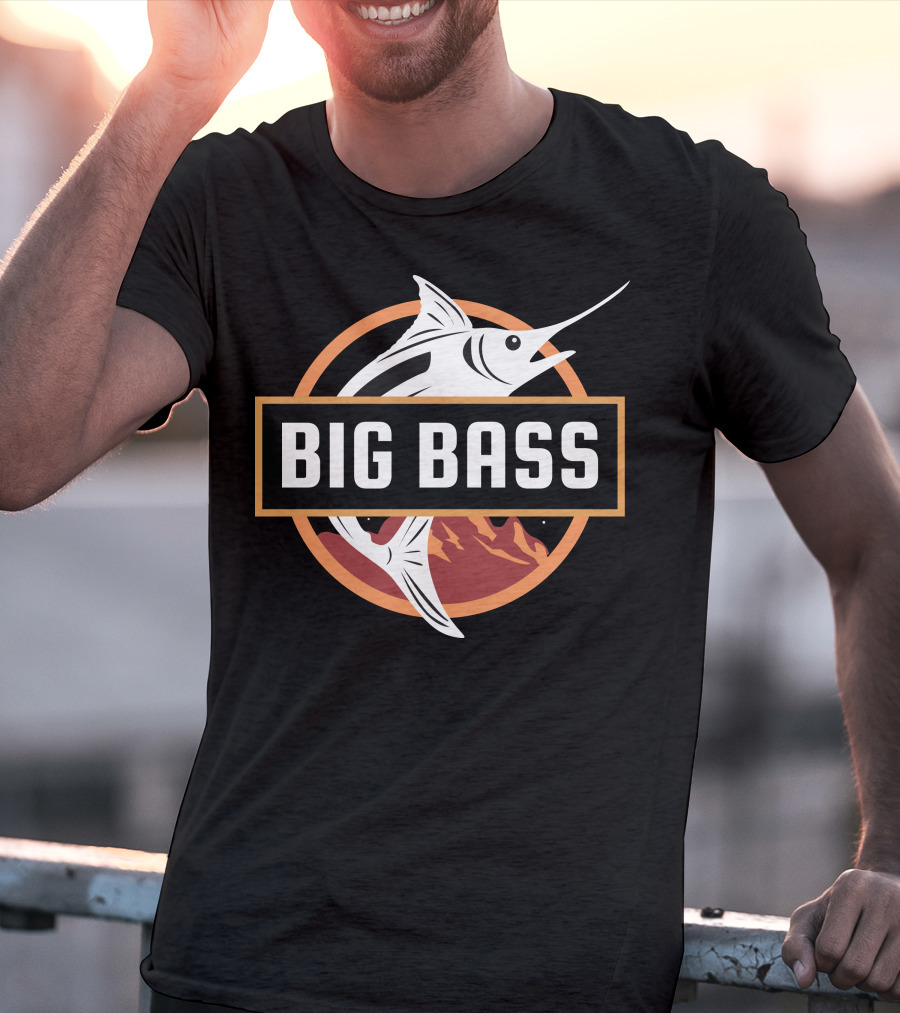 BIG BASS Marlin Jumping Over Mountains In Circle T-Shirt
