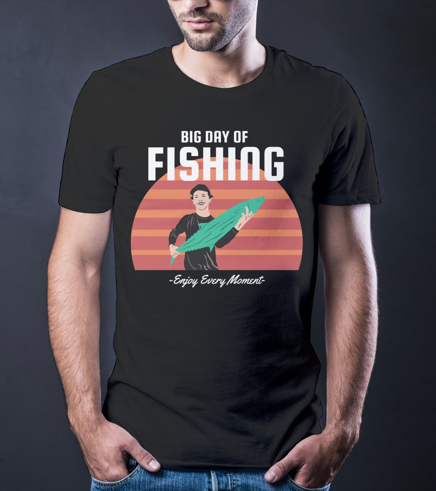 Big Day Of Fishing Enjoy Every Moment Retro Sunset Catch T-Shirt