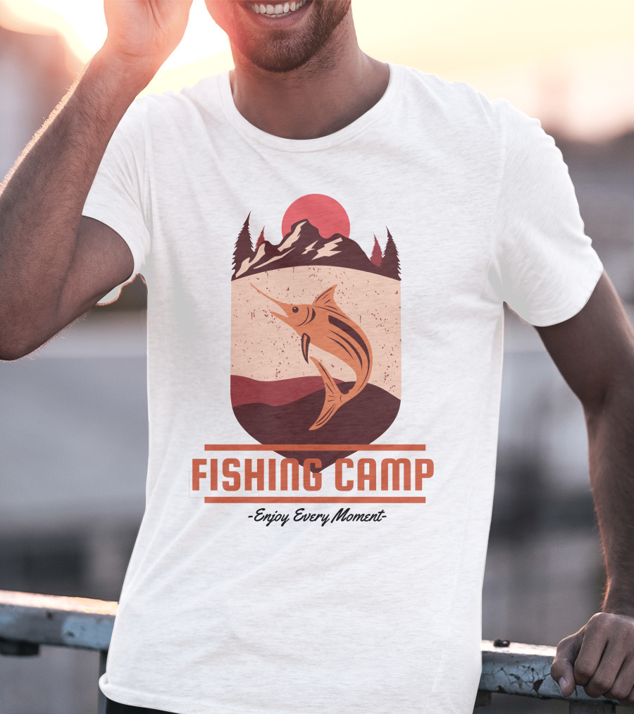 FISHING CAMP Enjoy Every Moment Mountain Fish Sun T-Shirt