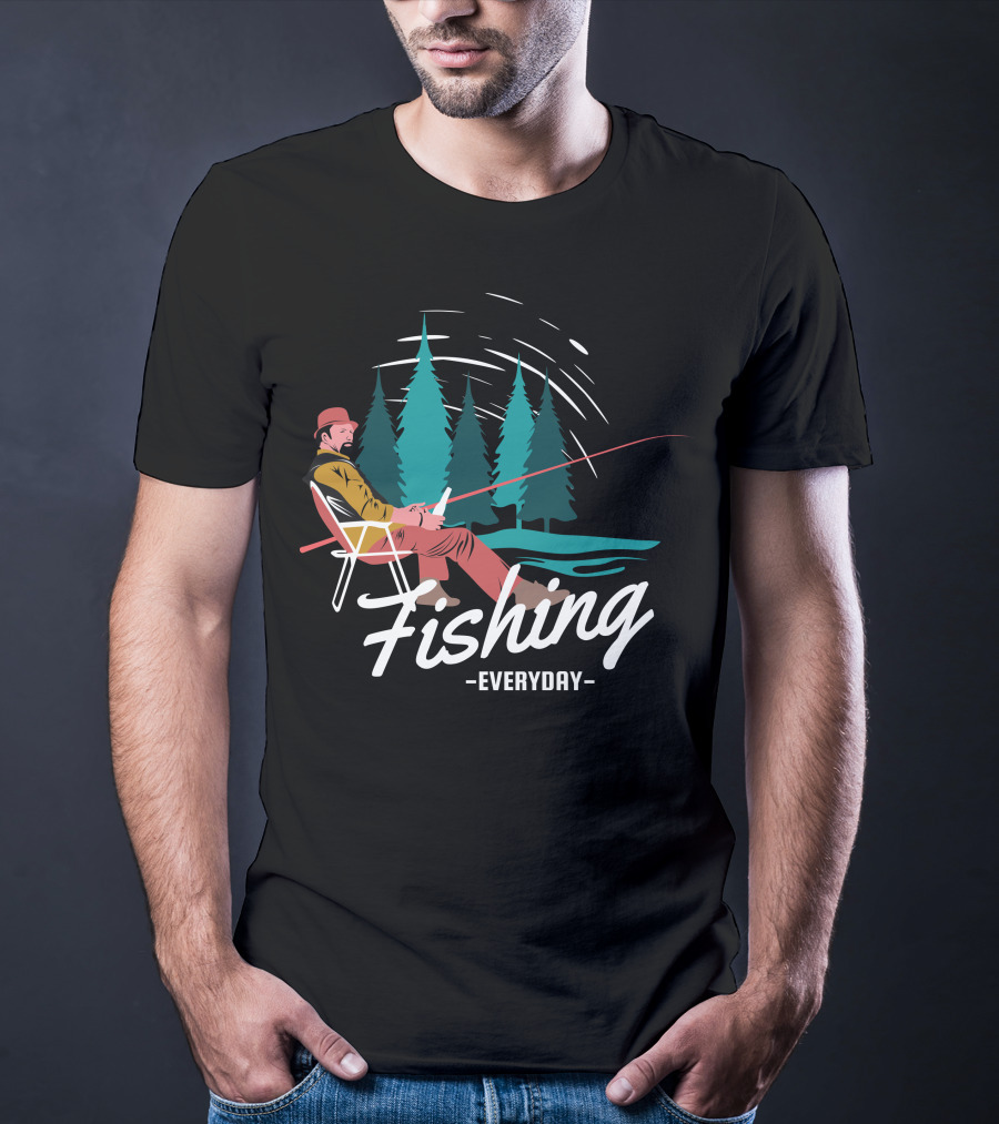 Fishing Everyday Relaxing Outdoors With Pine Trees T-Shirt