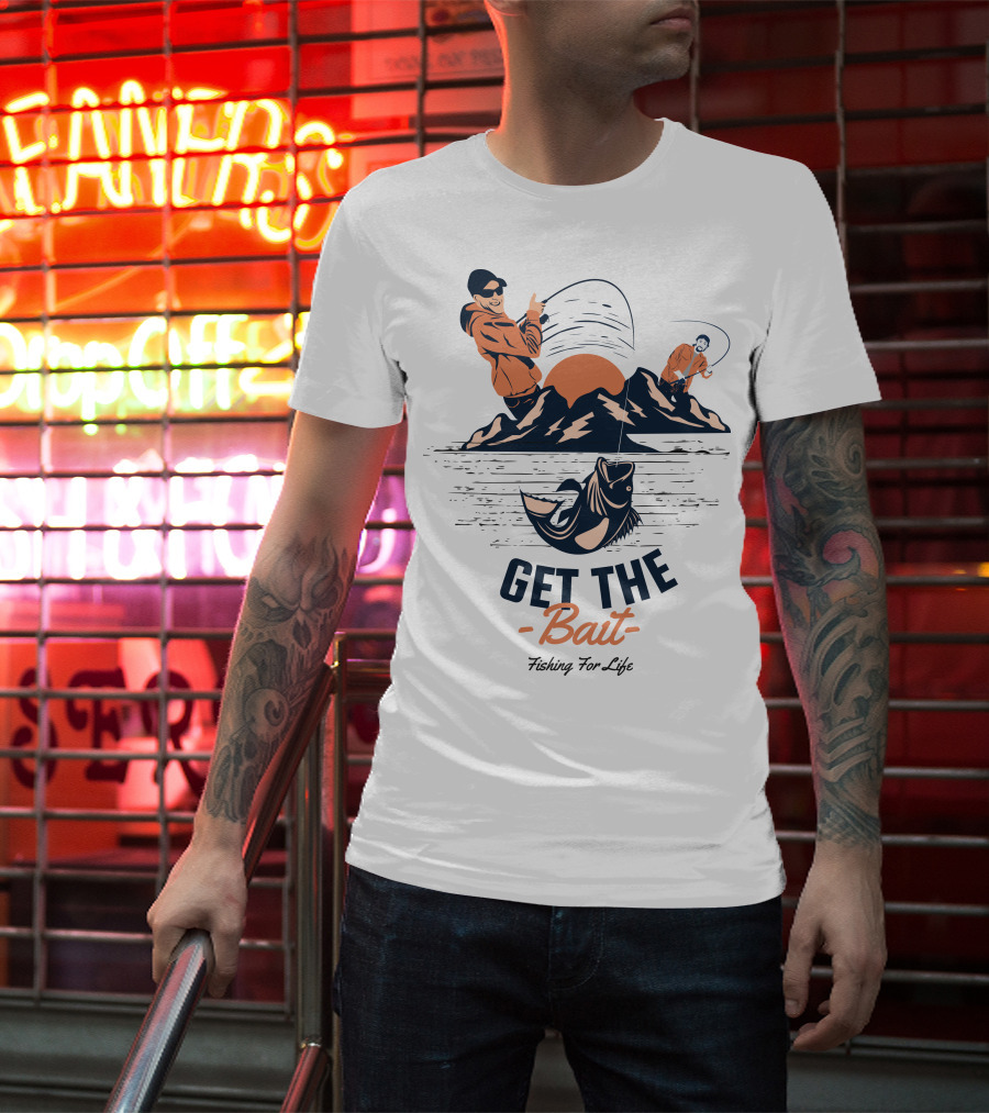 GET THE BAIT Fishing For Life Mountain Sunset Catch T-Shirt
