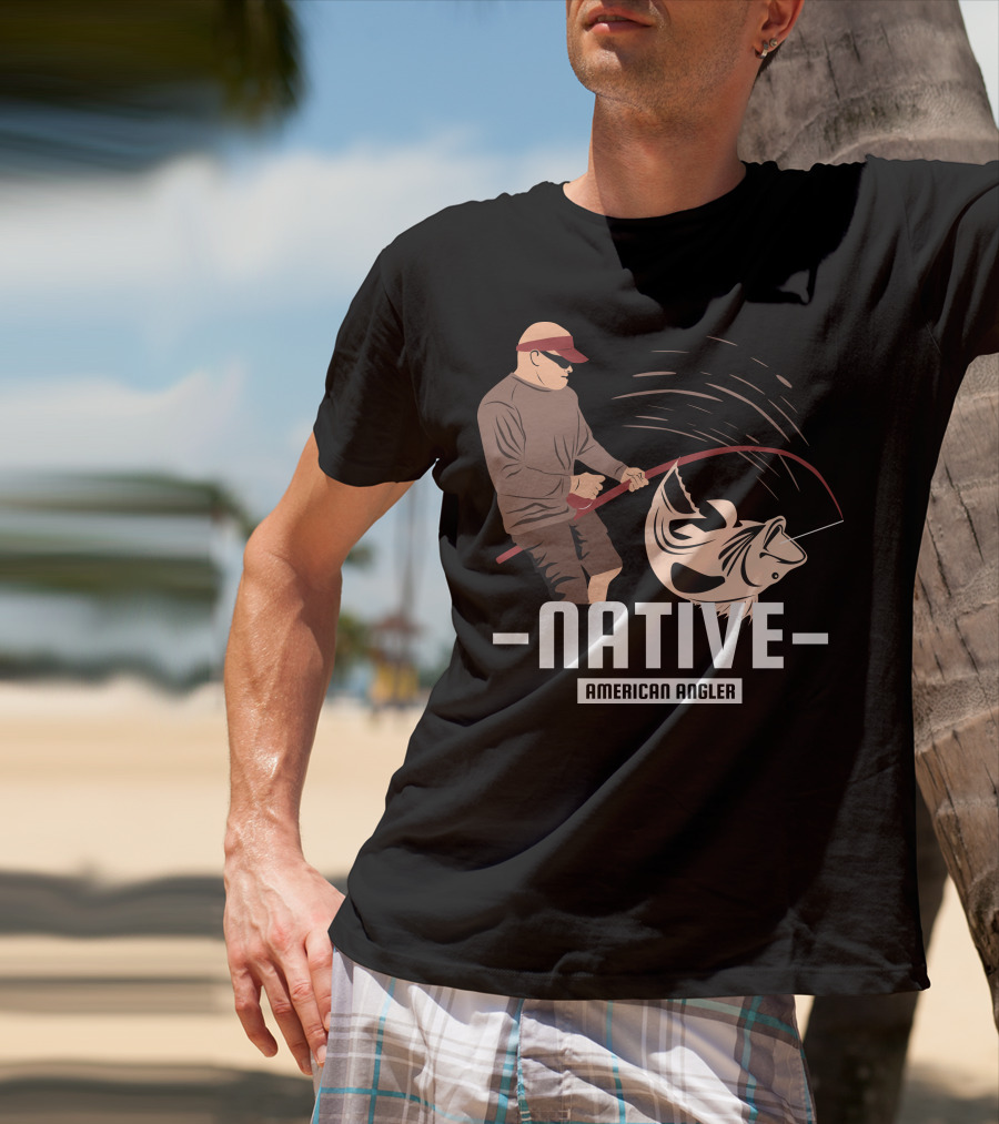 Native Fisherman Catching Fish With Rod And Reel T-Shirt