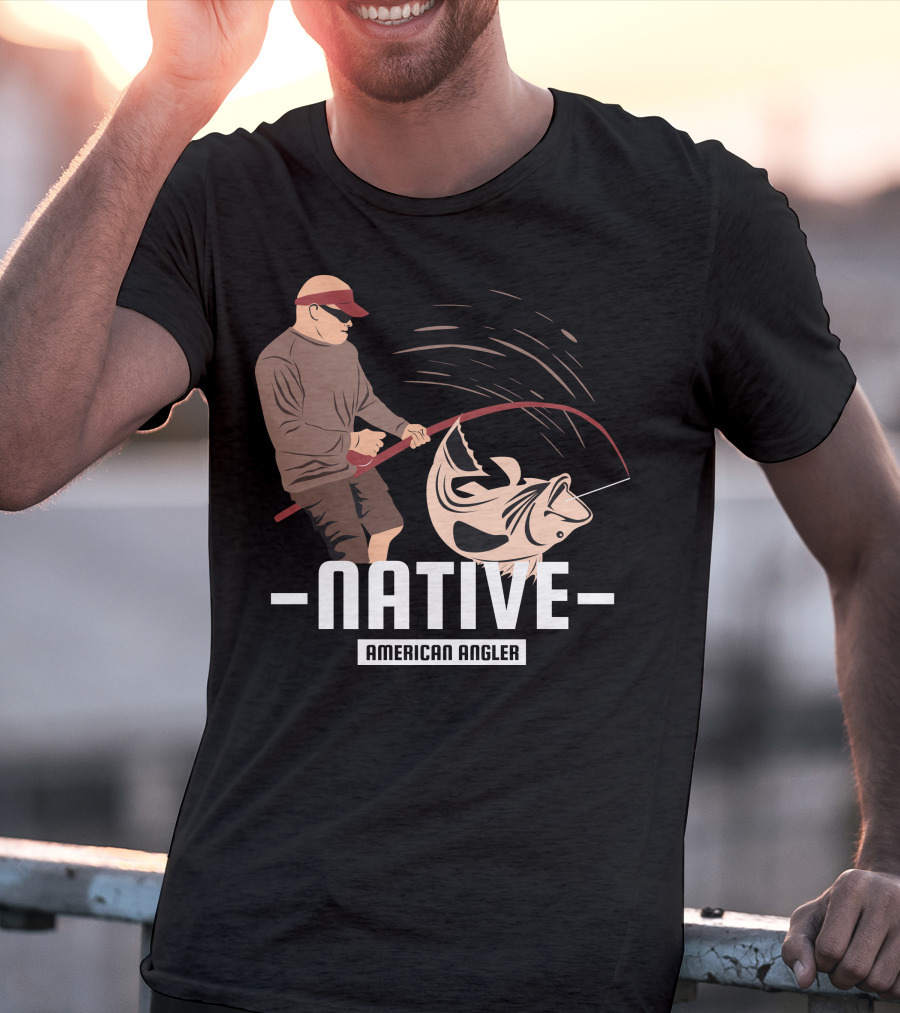 Native Fisherman Catching Fish With Rod And Reel T-Shirt