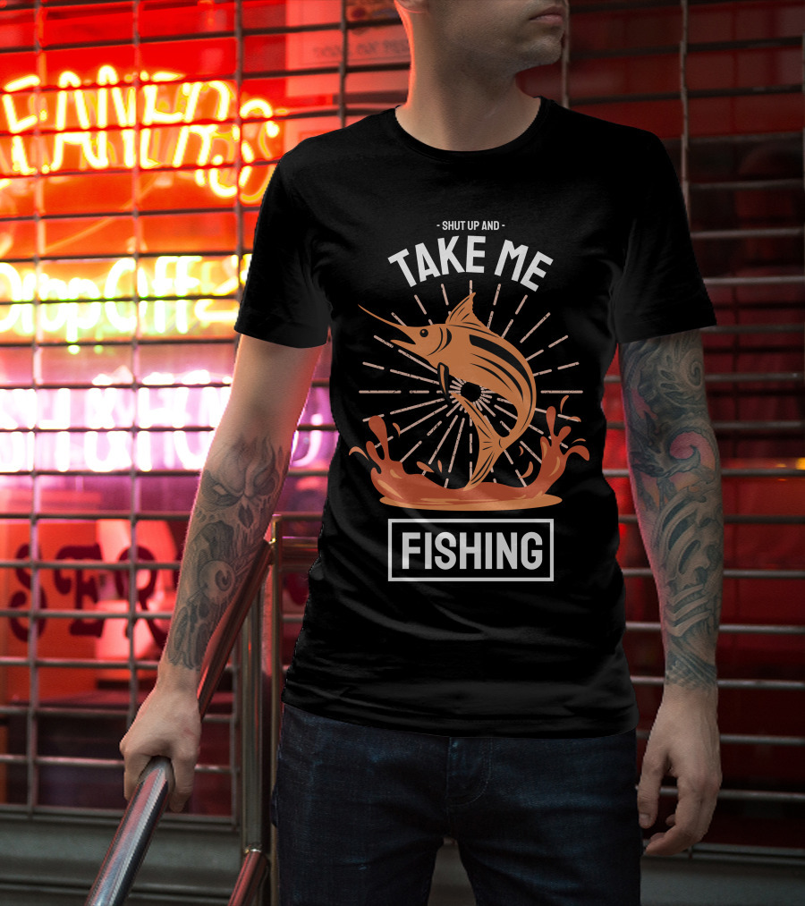 Shut Up And Take Me Fishing Marlin Jump Splash T-Shirt