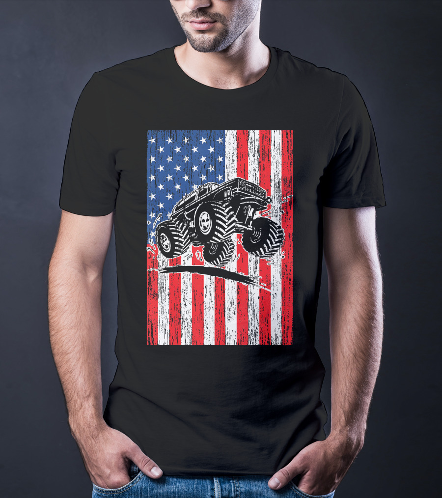 American Flag USA Monster Truck Enthusiast Patriotic T-Shirt
