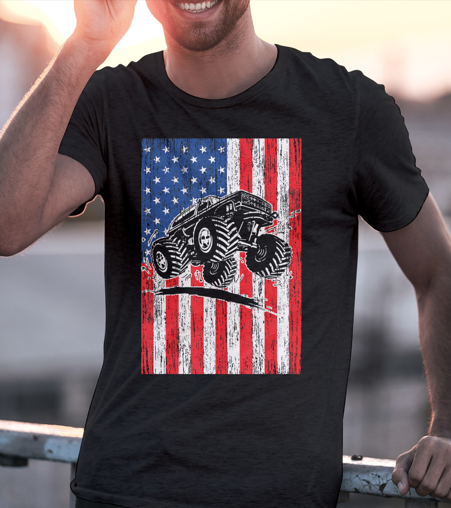 American Flag USA Monster Truck Enthusiast Patriotic T-Shirt