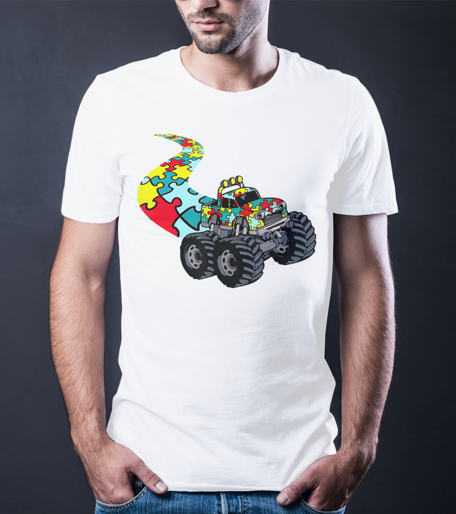 Autism Awareness Puzzle Piece Monster Truck For Boys T-Shirt