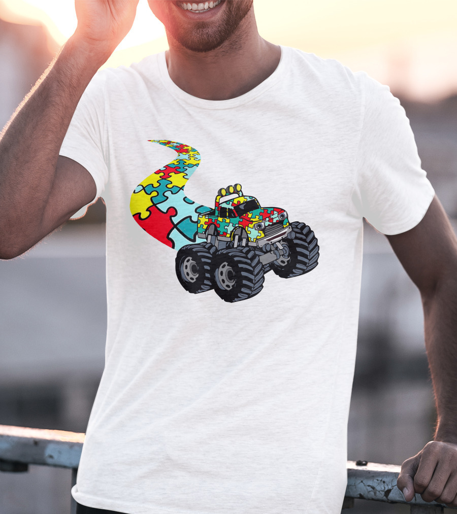 Autism Awareness Puzzle Piece Monster Truck For Boys T-Shirt