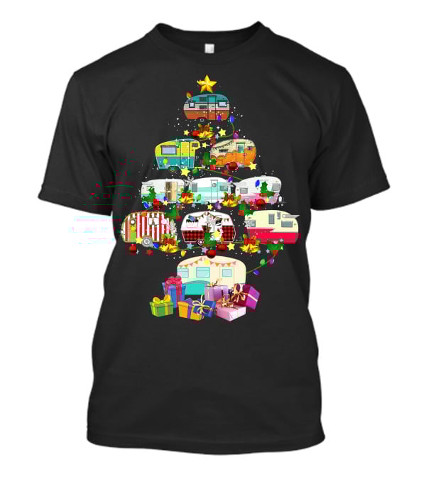 Christmas Camping Lover X Mas Camper Tree With Trucks And Gifts T-Shirt