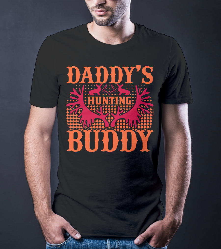 Daddy's Hunting Buddy Antler Design With Rabbits T-Shirt