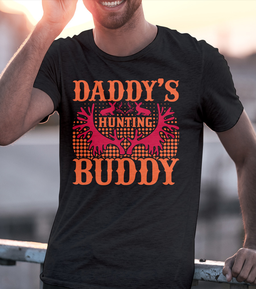 Daddy's Hunting Buddy Antler Design With Rabbits T-Shirt