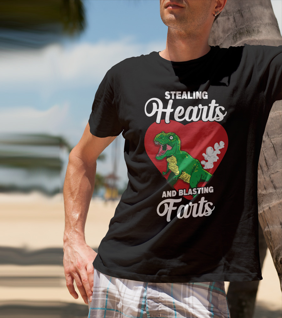 Stealing Hearts And Blasting Farts Dinosaur In Red Heart T-Shirt