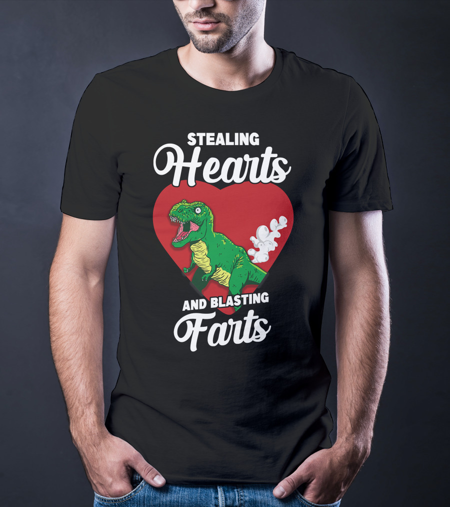 Stealing Hearts And Blasting Farts Dinosaur In Red Heart T-Shirt