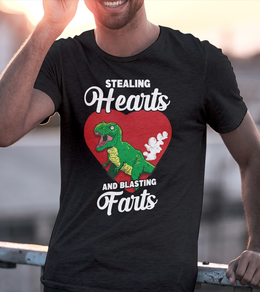 Stealing Hearts And Blasting Farts Dinosaur In Red Heart T-Shirt