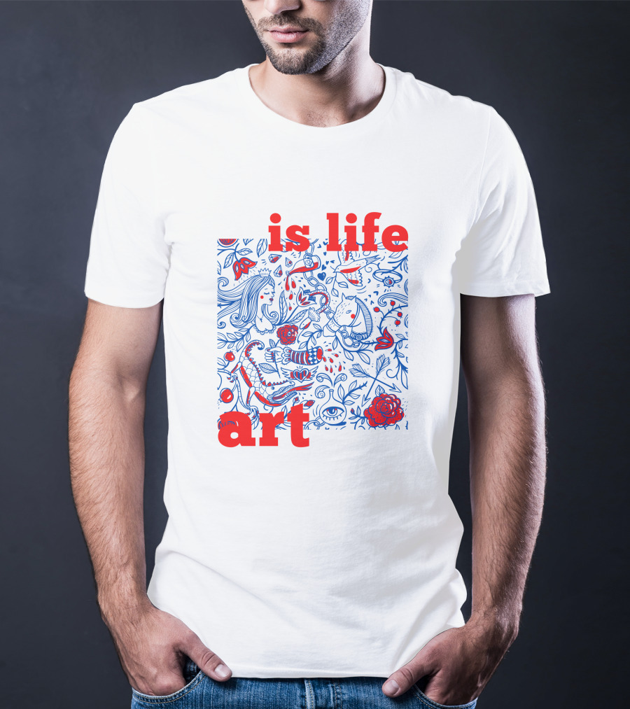 Is Life Art Floral Fantasy In Red And Blue T-Shirt