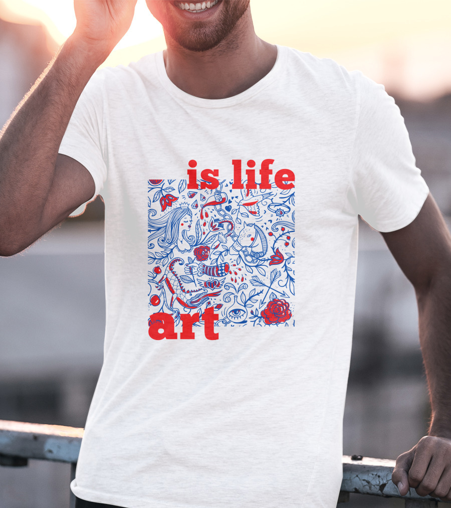Is Life Art Floral Fantasy In Red And Blue T-Shirt
