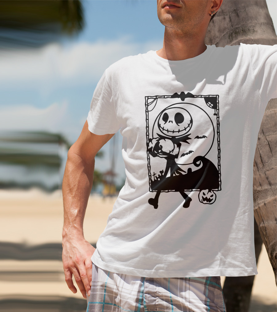 Little Jack Pumpkin Silhouette With Moon And Pumpkin Accents T-Shirt