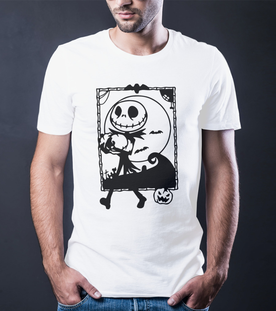 Little Jack Pumpkin Silhouette With Moon And Pumpkin Accents T-Shirt