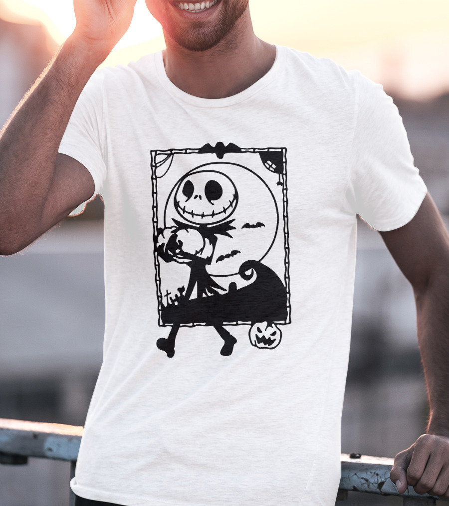 Little Jack Pumpkin Silhouette With Moon And Pumpkin Accents T-Shirt